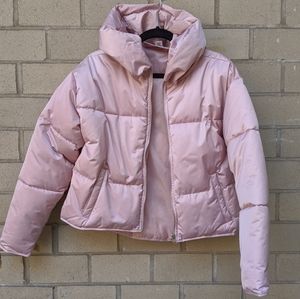 Forever 21 baby pink cropped puffer jacket w/ hood